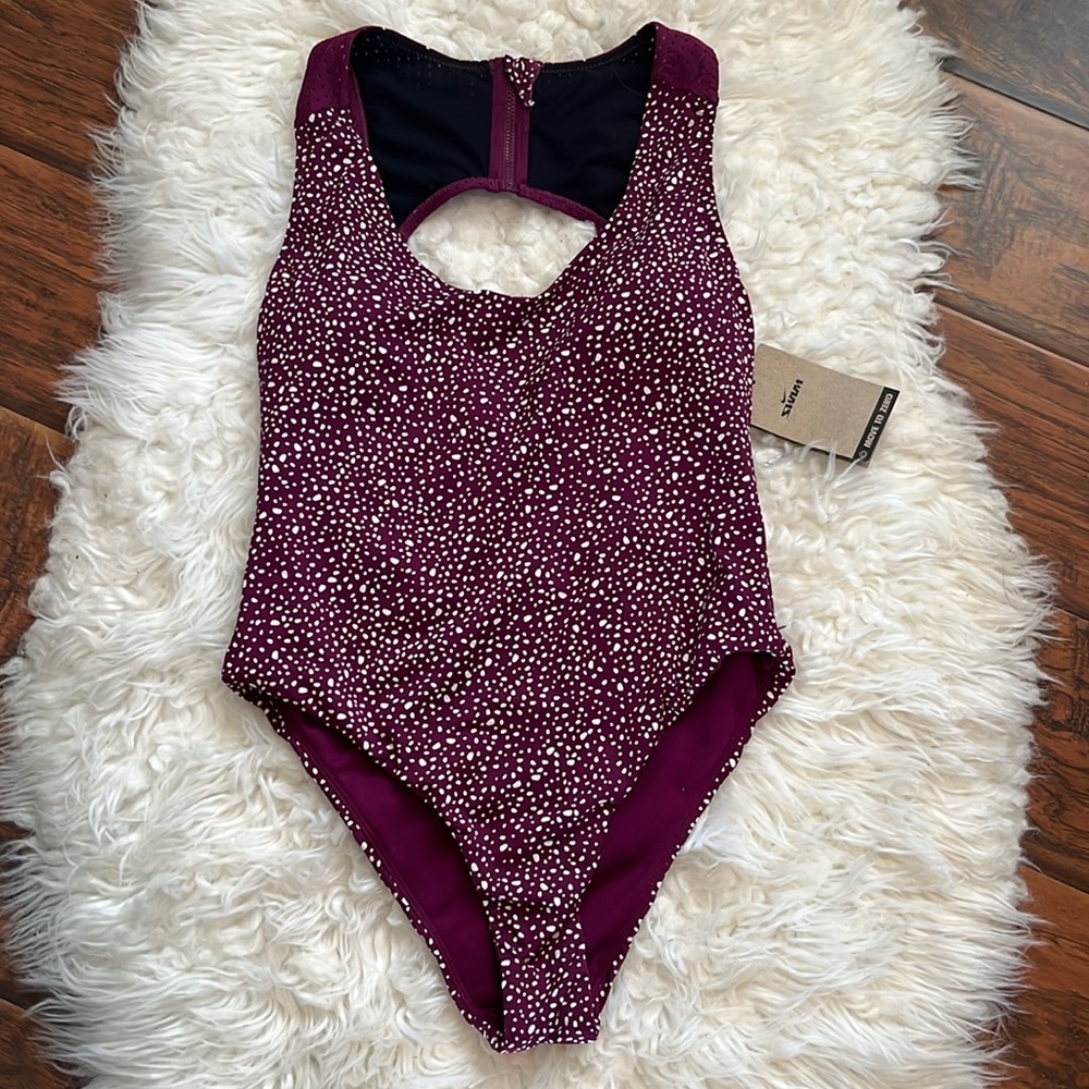 Nike Swim Purple Water Dots Women's Keyhole Back One Piece Size Medium